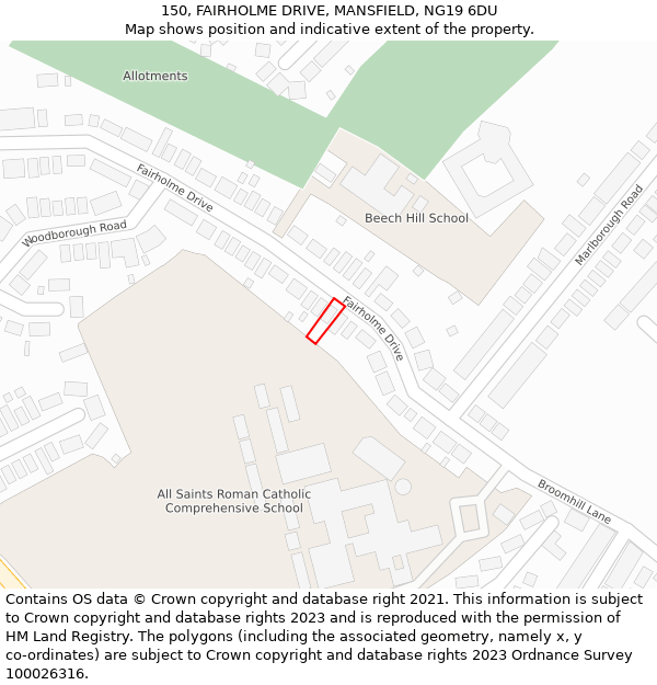 150, FAIRHOLME DRIVE, MANSFIELD, NG19 6DU: Location map and indicative extent of plot