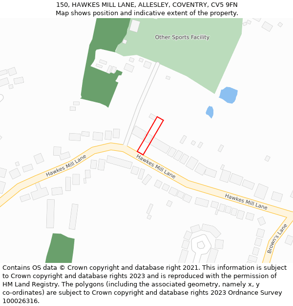 150, HAWKES MILL LANE, ALLESLEY, COVENTRY, CV5 9FN: Location map and indicative extent of plot