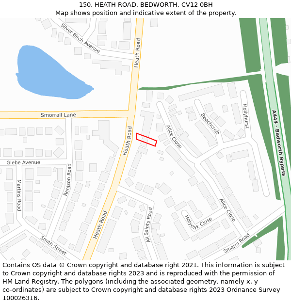 150, HEATH ROAD, BEDWORTH, CV12 0BH: Location map and indicative extent of plot