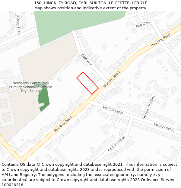 150, HINCKLEY ROAD, EARL SHILTON, LEICESTER, LE9 7LE: Location map and indicative extent of plot