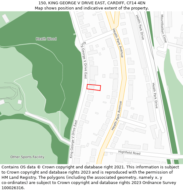 150, KING GEORGE V DRIVE EAST, CARDIFF, CF14 4EN: Location map and indicative extent of plot