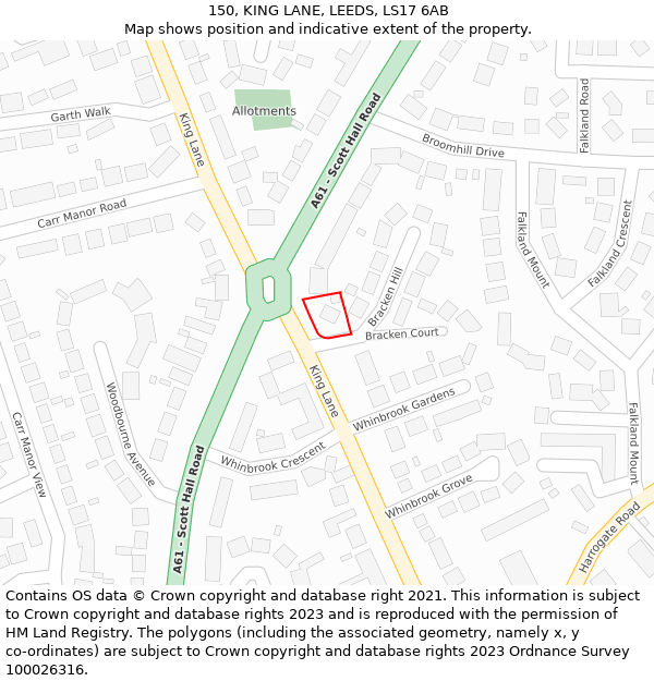 150, KING LANE, LEEDS, LS17 6AB: Location map and indicative extent of plot