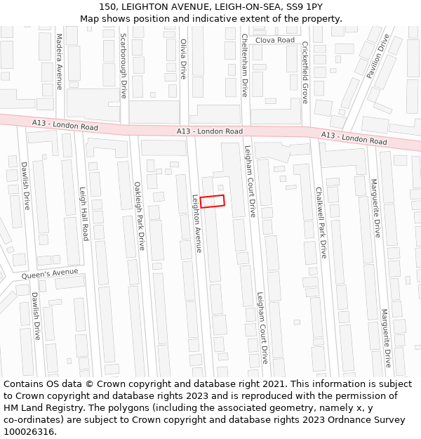 150, LEIGHTON AVENUE, LEIGH-ON-SEA, SS9 1PY: Location map and indicative extent of plot