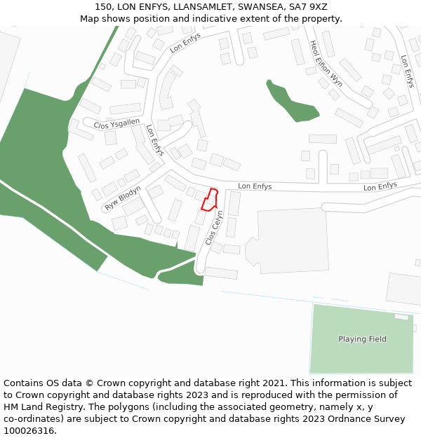 150, LON ENFYS, LLANSAMLET, SWANSEA, SA7 9XZ: Location map and indicative extent of plot