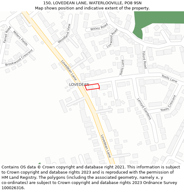 150, LOVEDEAN LANE, WATERLOOVILLE, PO8 9SN: Location map and indicative extent of plot