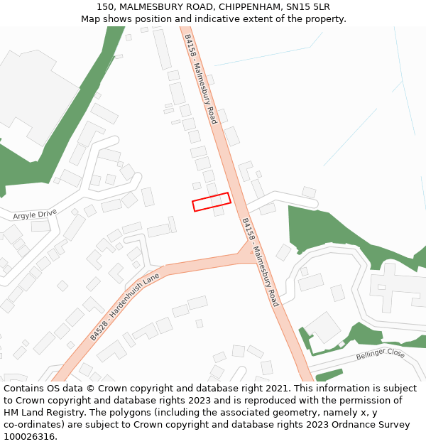 150, MALMESBURY ROAD, CHIPPENHAM, SN15 5LR: Location map and indicative extent of plot