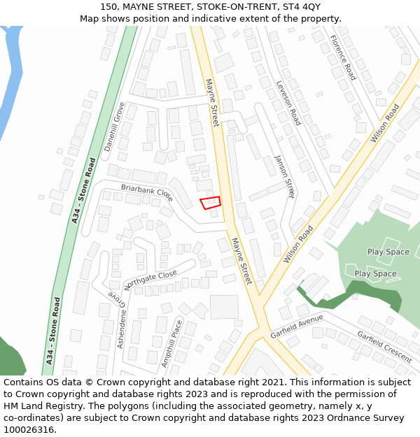 150, MAYNE STREET, STOKE-ON-TRENT, ST4 4QY: Location map and indicative extent of plot