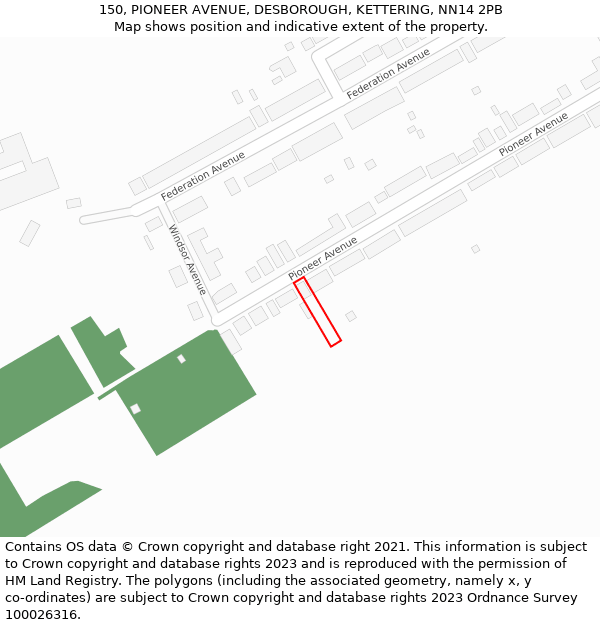 150, PIONEER AVENUE, DESBOROUGH, KETTERING, NN14 2PB: Location map and indicative extent of plot