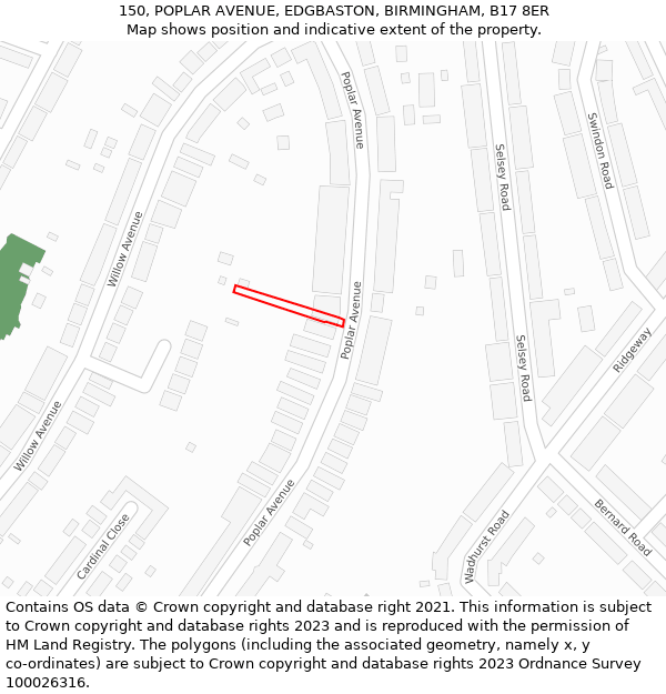 150, POPLAR AVENUE, EDGBASTON, BIRMINGHAM, B17 8ER: Location map and indicative extent of plot