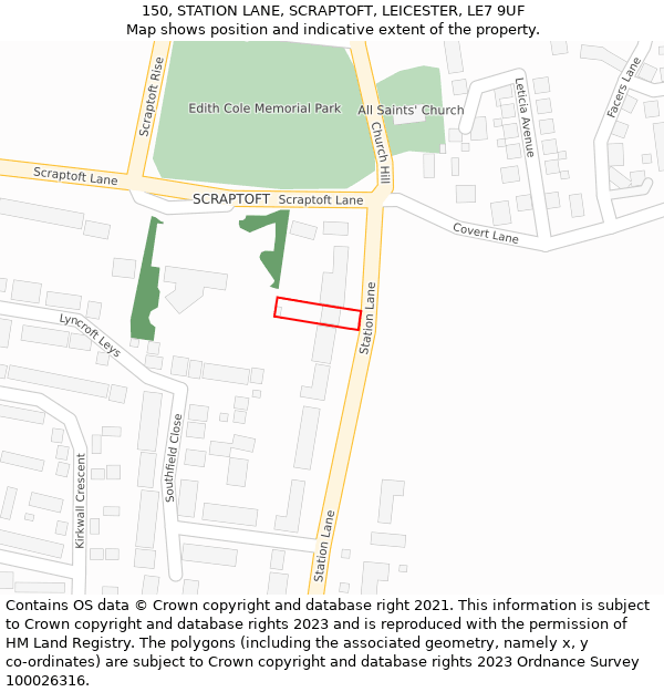 150, STATION LANE, SCRAPTOFT, LEICESTER, LE7 9UF: Location map and indicative extent of plot