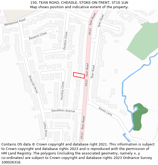 150, TEAN ROAD, CHEADLE, STOKE-ON-TRENT, ST10 1LW: Location map and indicative extent of plot