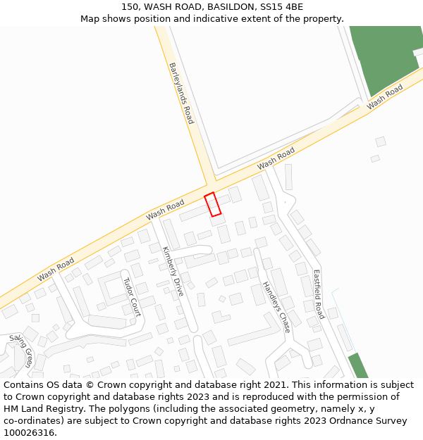 150, WASH ROAD, BASILDON, SS15 4BE: Location map and indicative extent of plot