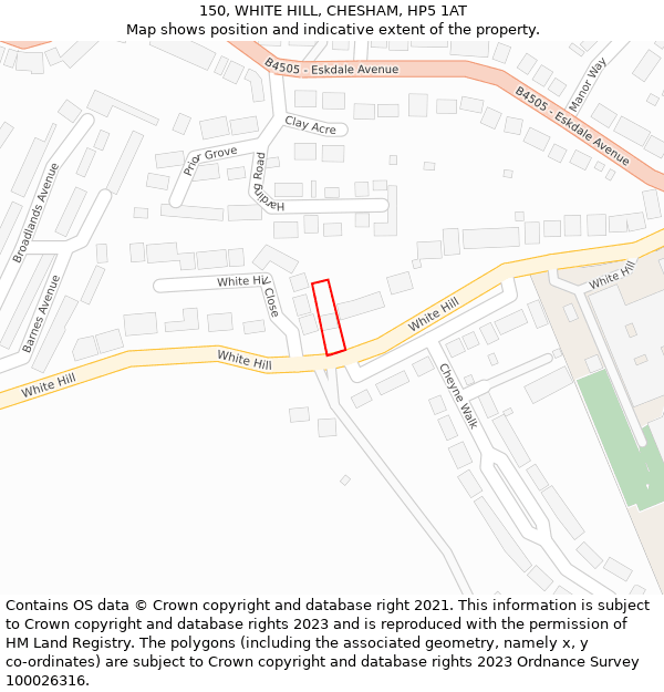 150, WHITE HILL, CHESHAM, HP5 1AT: Location map and indicative extent of plot