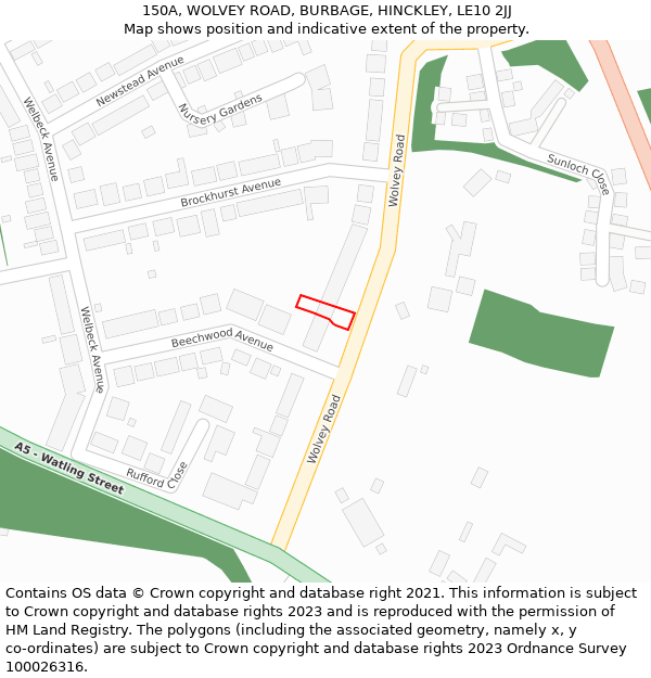 150A, WOLVEY ROAD, BURBAGE, HINCKLEY, LE10 2JJ: Location map and indicative extent of plot