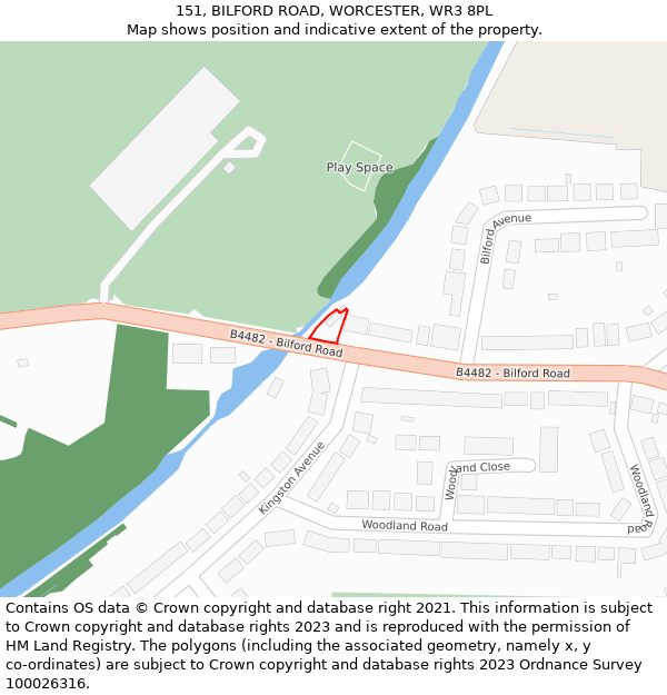 151, BILFORD ROAD, WORCESTER, WR3 8PL: Location map and indicative extent of plot