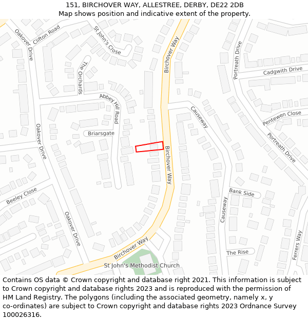 151, BIRCHOVER WAY, ALLESTREE, DERBY, DE22 2DB: Location map and indicative extent of plot