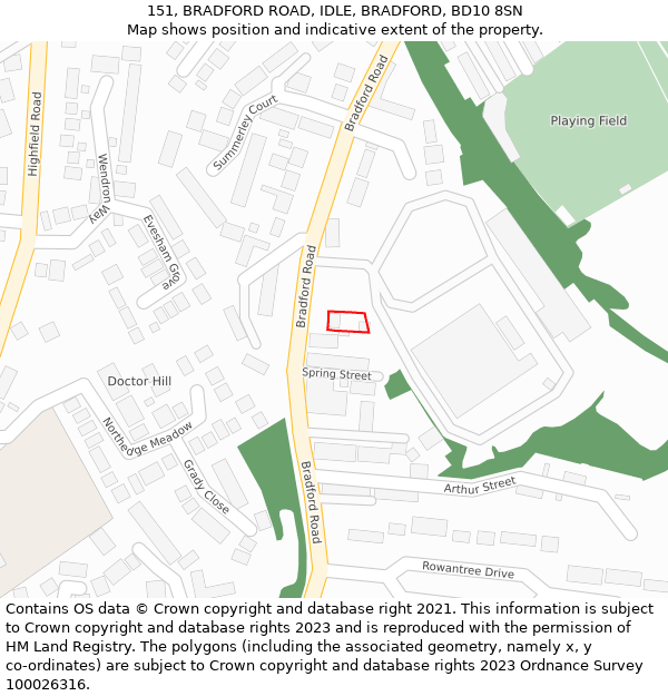 151, BRADFORD ROAD, IDLE, BRADFORD, BD10 8SN: Location map and indicative extent of plot