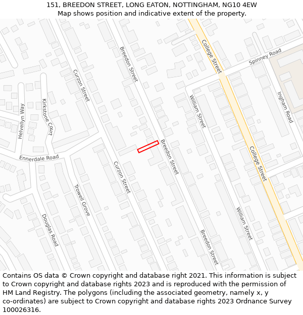 151, BREEDON STREET, LONG EATON, NOTTINGHAM, NG10 4EW: Location map and indicative extent of plot