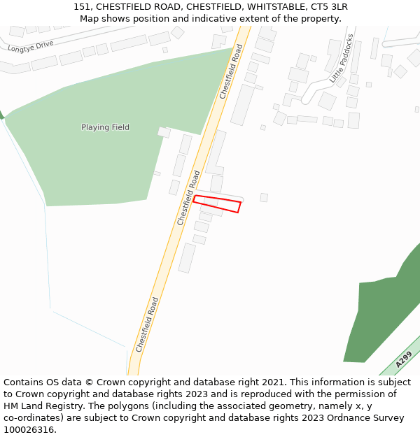 151, CHESTFIELD ROAD, CHESTFIELD, WHITSTABLE, CT5 3LR: Location map and indicative extent of plot