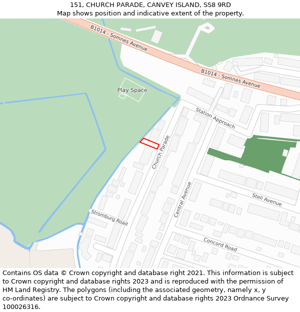 151, CHURCH PARADE, CANVEY ISLAND, SS8 9RD: Location map and indicative extent of plot