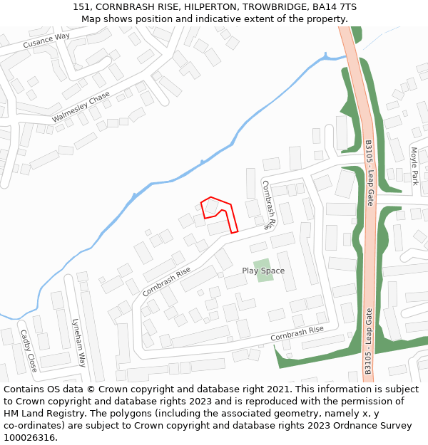 151, CORNBRASH RISE, HILPERTON, TROWBRIDGE, BA14 7TS: Location map and indicative extent of plot