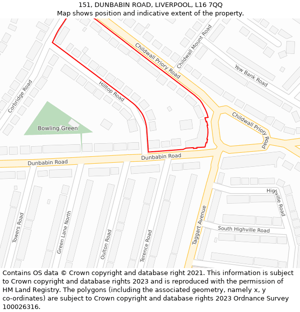 151, DUNBABIN ROAD, LIVERPOOL, L16 7QQ: Location map and indicative extent of plot