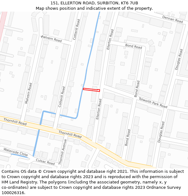 151, ELLERTON ROAD, SURBITON, KT6 7UB: Location map and indicative extent of plot