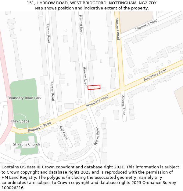151, HARROW ROAD, WEST BRIDGFORD, NOTTINGHAM, NG2 7DY: Location map and indicative extent of plot