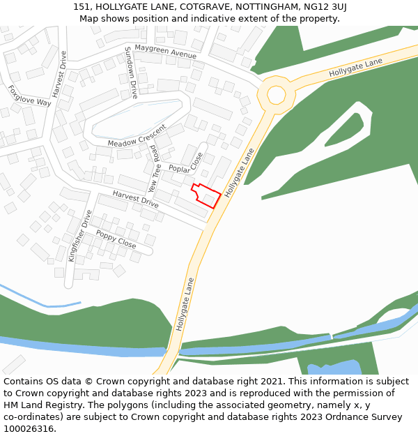 151, HOLLYGATE LANE, COTGRAVE, NOTTINGHAM, NG12 3UJ: Location map and indicative extent of plot