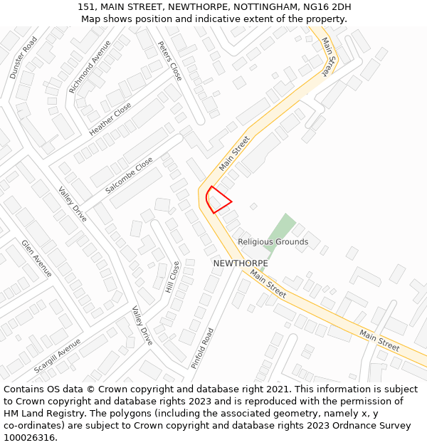 151, MAIN STREET, NEWTHORPE, NOTTINGHAM, NG16 2DH: Location map and indicative extent of plot