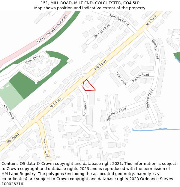 151, MILL ROAD, MILE END, COLCHESTER, CO4 5LP: Location map and indicative extent of plot