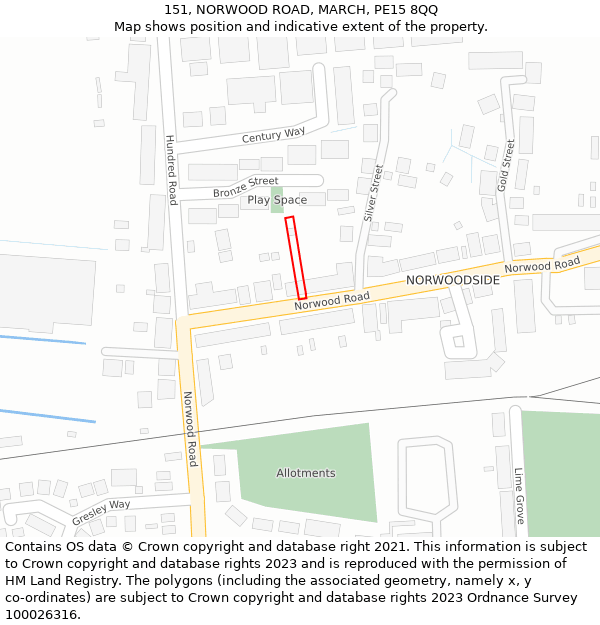 151, NORWOOD ROAD, MARCH, PE15 8QQ: Location map and indicative extent of plot