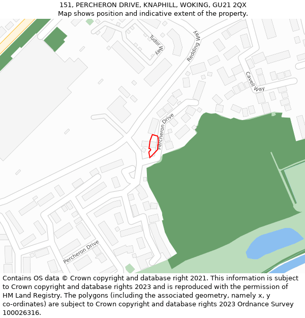 151, PERCHERON DRIVE, KNAPHILL, WOKING, GU21 2QX: Location map and indicative extent of plot