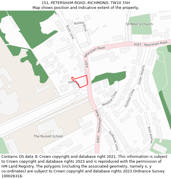 151, PETERSHAM ROAD, RICHMOND, TW10 7AH: Location map and indicative extent of plot