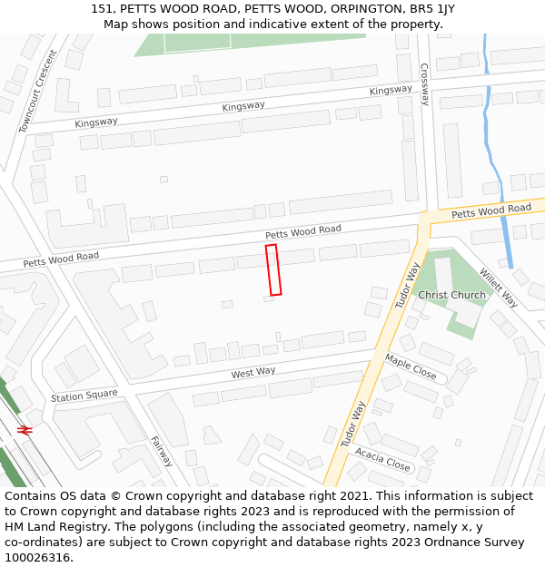 151, PETTS WOOD ROAD, PETTS WOOD, ORPINGTON, BR5 1JY: Location map and indicative extent of plot