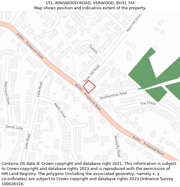 151, RINGWOOD ROAD, VERWOOD, BH31 7AF: Location map and indicative extent of plot