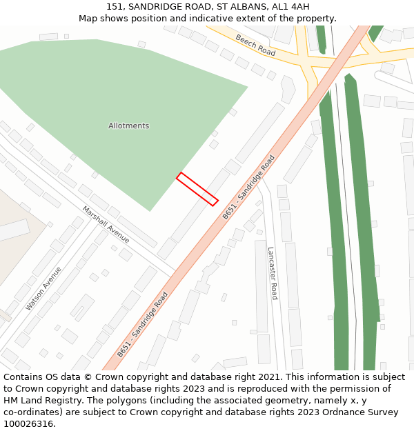 151, SANDRIDGE ROAD, ST ALBANS, AL1 4AH: Location map and indicative extent of plot