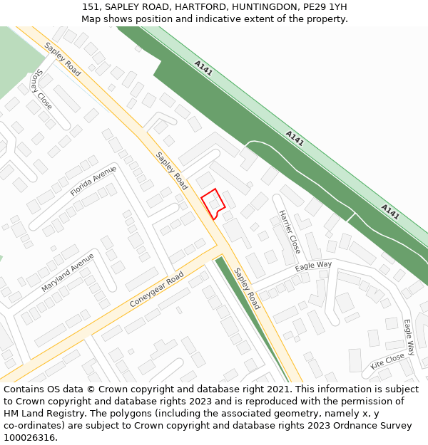 151, SAPLEY ROAD, HARTFORD, HUNTINGDON, PE29 1YH: Location map and indicative extent of plot