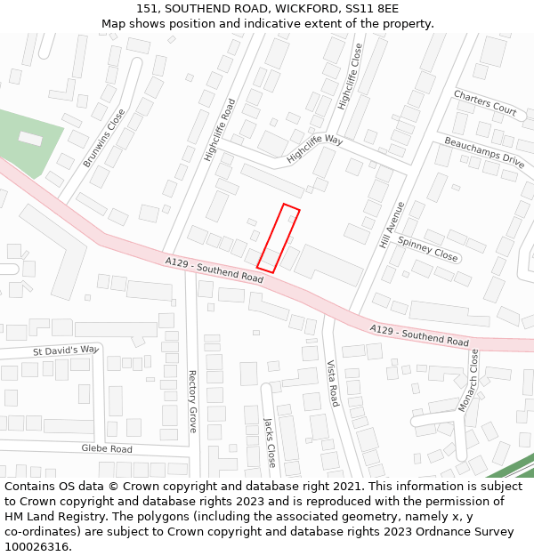 151, SOUTHEND ROAD, WICKFORD, SS11 8EE: Location map and indicative extent of plot