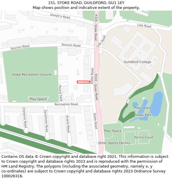 151, STOKE ROAD, GUILDFORD, GU1 1EY: Location map and indicative extent of plot