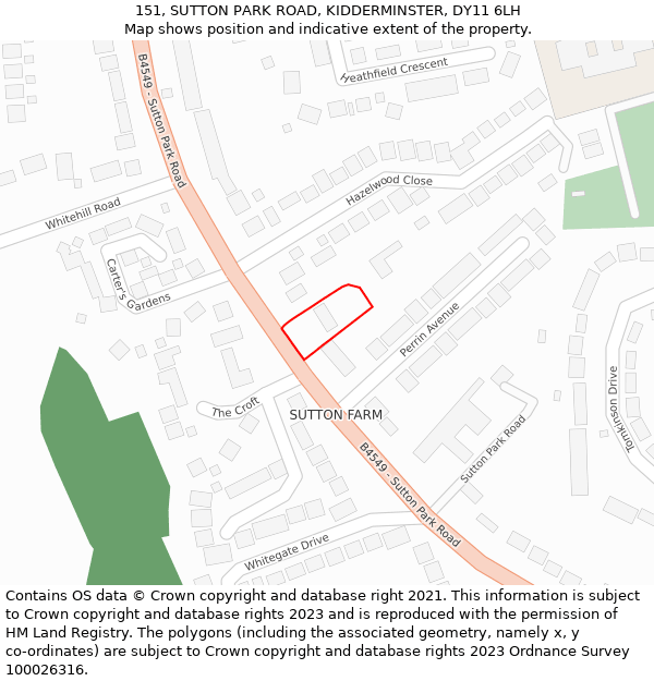 151, SUTTON PARK ROAD, KIDDERMINSTER, DY11 6LH: Location map and indicative extent of plot