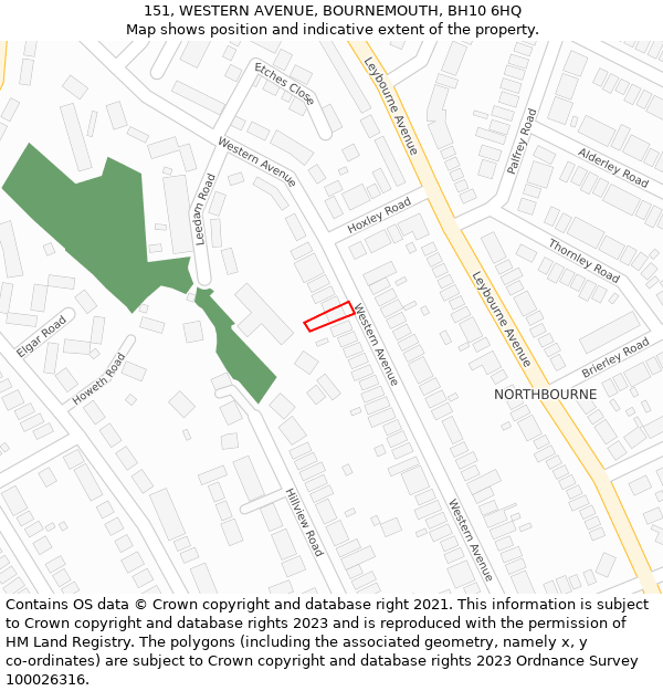 151, WESTERN AVENUE, BOURNEMOUTH, BH10 6HQ: Location map and indicative extent of plot