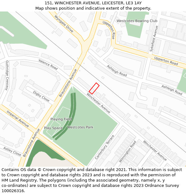 151, WINCHESTER AVENUE, LEICESTER, LE3 1AY: Location map and indicative extent of plot