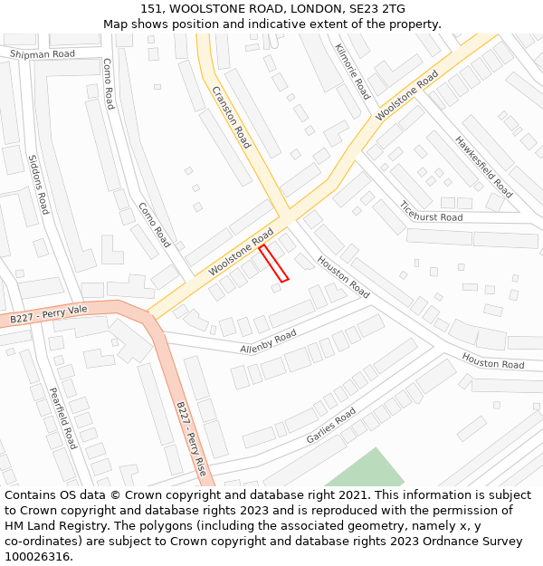 151, WOOLSTONE ROAD, LONDON, SE23 2TG: Location map and indicative extent of plot