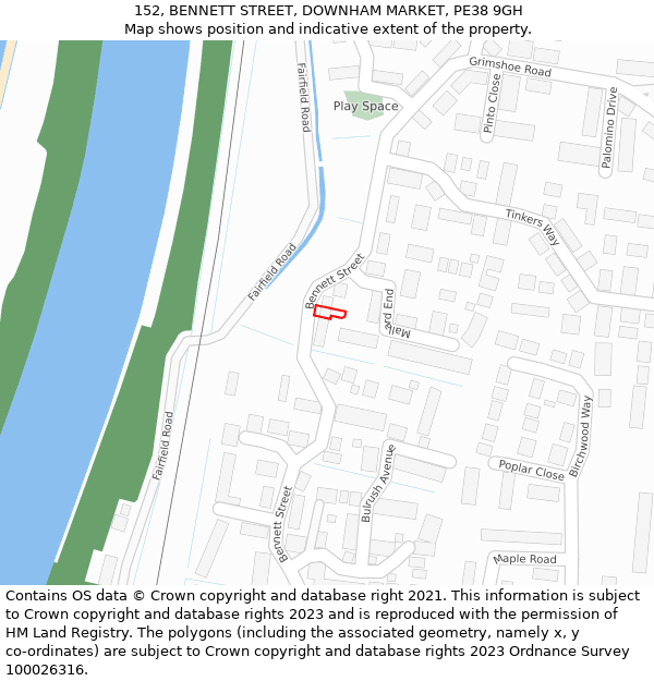 152, BENNETT STREET, DOWNHAM MARKET, PE38 9GH: Location map and indicative extent of plot