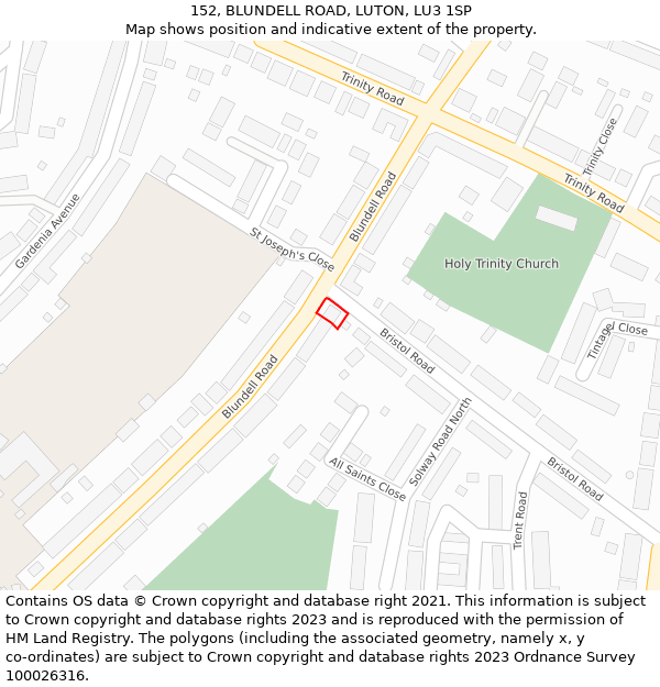 152, BLUNDELL ROAD, LUTON, LU3 1SP: Location map and indicative extent of plot