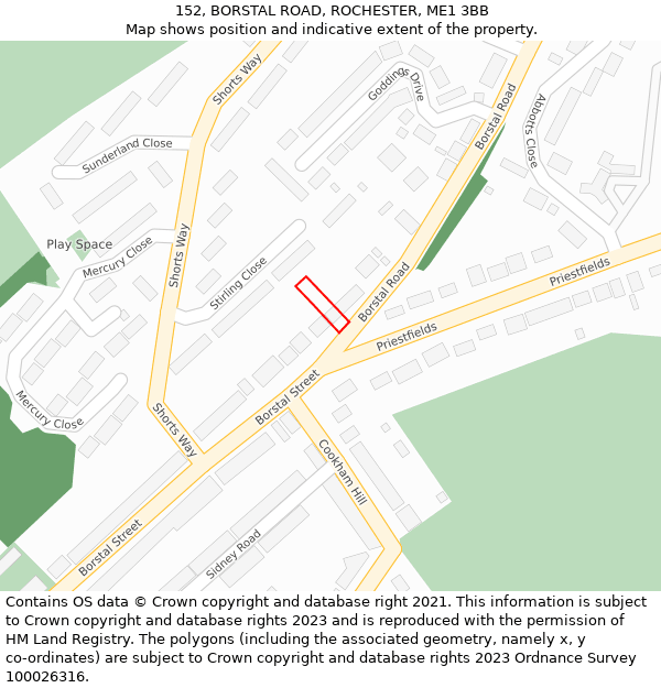 152, BORSTAL ROAD, ROCHESTER, ME1 3BB: Location map and indicative extent of plot