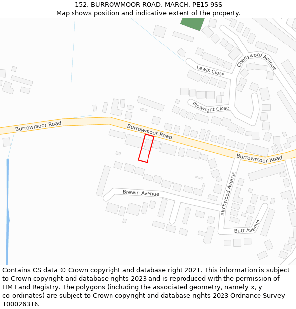 152, BURROWMOOR ROAD, MARCH, PE15 9SS: Location map and indicative extent of plot