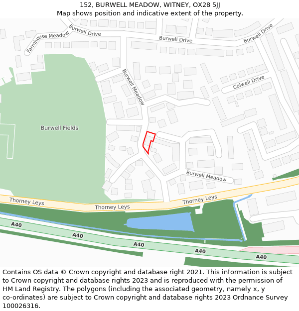 152, BURWELL MEADOW, WITNEY, OX28 5JJ: Location map and indicative extent of plot