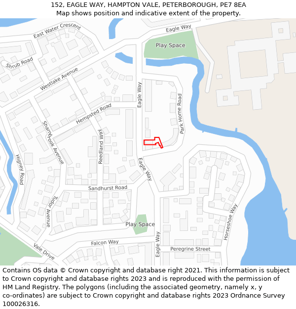 152, EAGLE WAY, HAMPTON VALE, PETERBOROUGH, PE7 8EA: Location map and indicative extent of plot